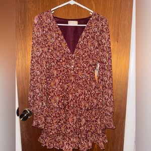 Women's Floral V-Neck Long Sleeve Dress